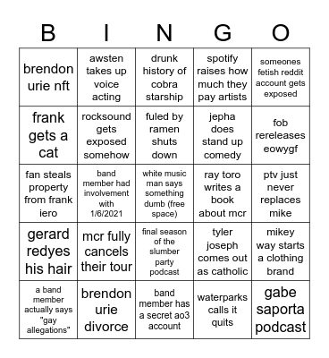 teds 2022 bandom bingo Card