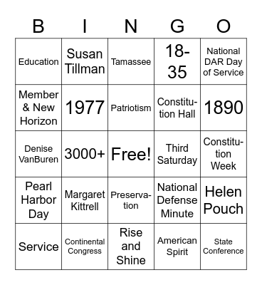 DAR Bingo Card