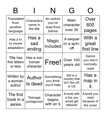 Book Bingo 2022 Bingo Card