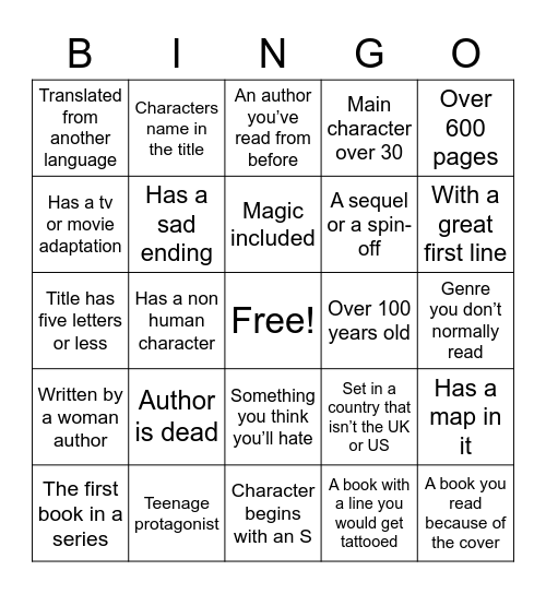 Book Bingo 2022 Bingo Card