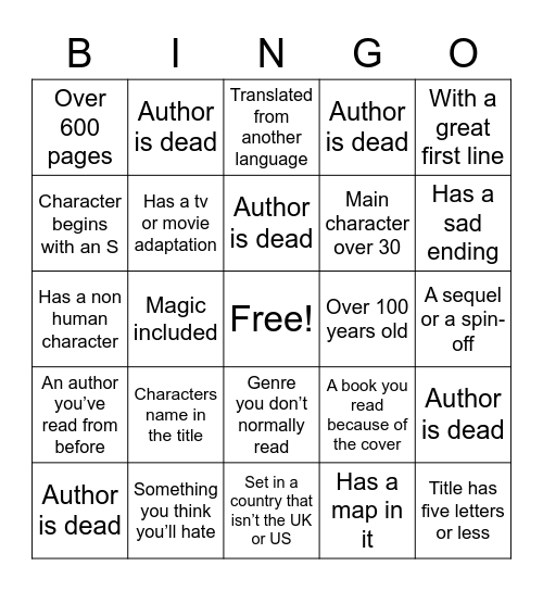 Book Bingo 2022 Bingo Card
