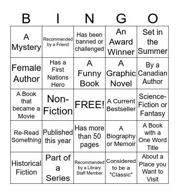 2015 Summer Reading Bingo Card