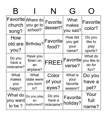 Getting to Know You Bingo Card