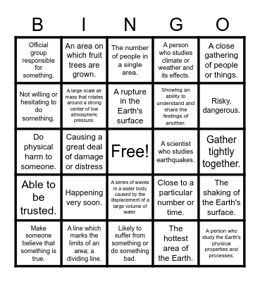 Coping in a World of Risk Bingo Card