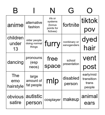 cringe comp bingo Card