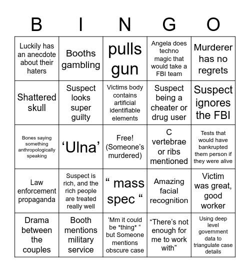 Bones bingo Card