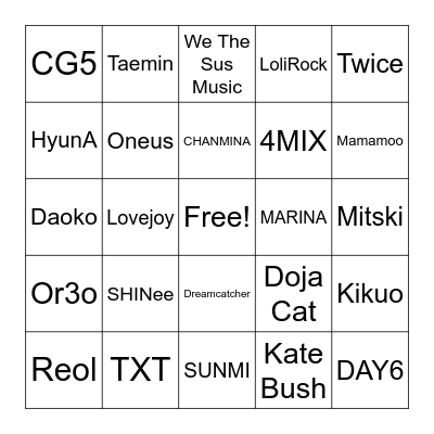Gold's epic music bingo Card