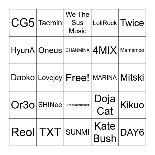 Gold's epic music bingo Card
