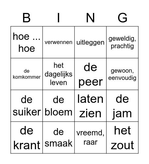 H2 K3 woordjes Du-Ne aangepast Bingo Card