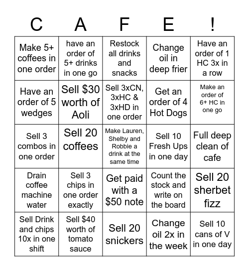 Point Erin Cafe Weekly Bingo! Bingo Card