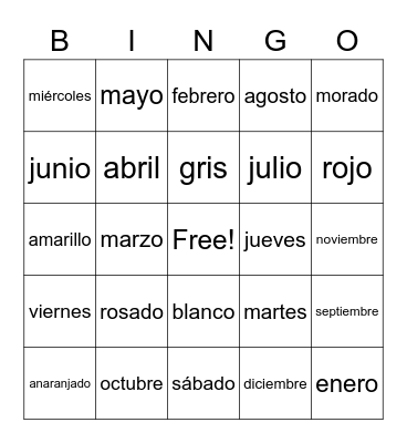 español Bingo Card