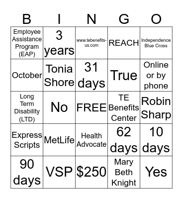 Untitled Bingo Card