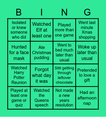 Christmas Holiday Bingo Card