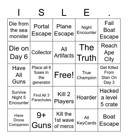 Isle Bingo Card