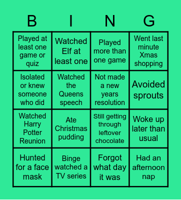 Christmas Holiday Bingo Card