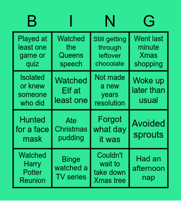 Christmas Holiday Bingo Card