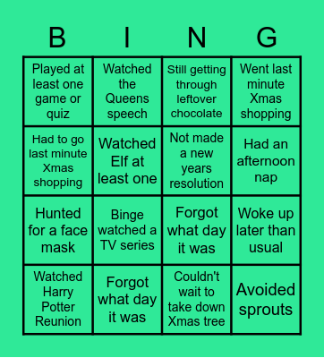 Christmas Holiday Bingo Card