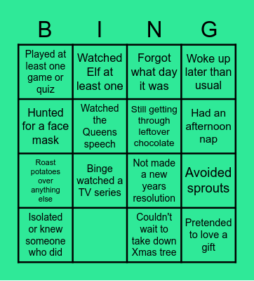 Christmas Holiday Bingo Card