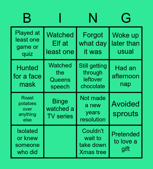 Christmas Holiday Bingo Card