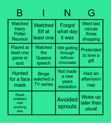 Christmas Holiday Bingo Card