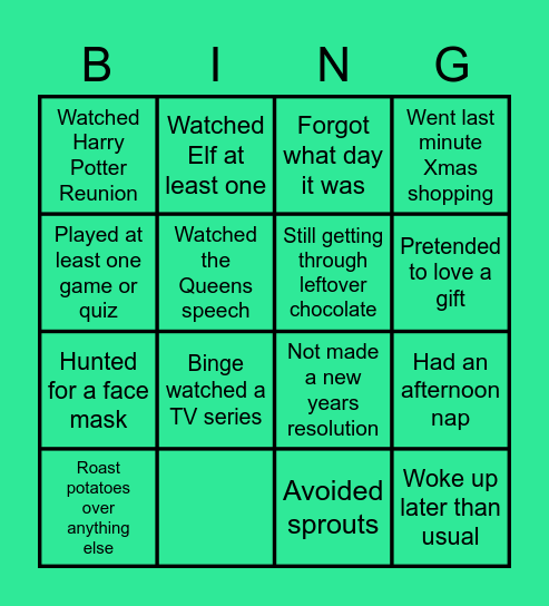 Christmas Holiday Bingo Card