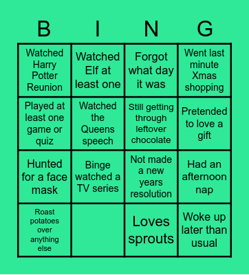 Christmas Holiday Bingo Card