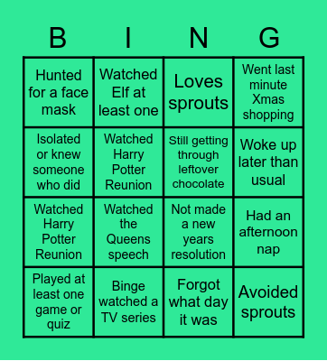 Christmas Holiday Bingo Card