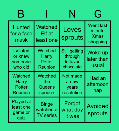 Christmas Holiday Bingo Card