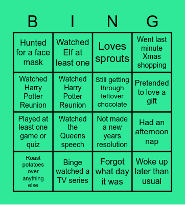 Christmas Holiday Bingo Card
