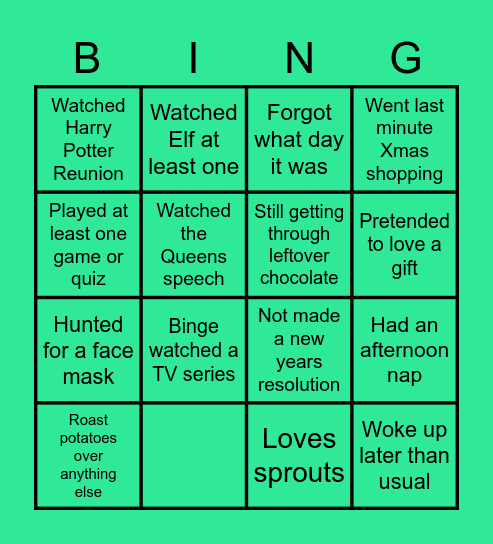 Christmas Holiday Bingo Card