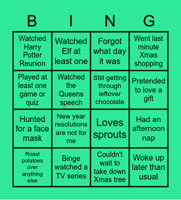 Christmas Holiday Bingo Card