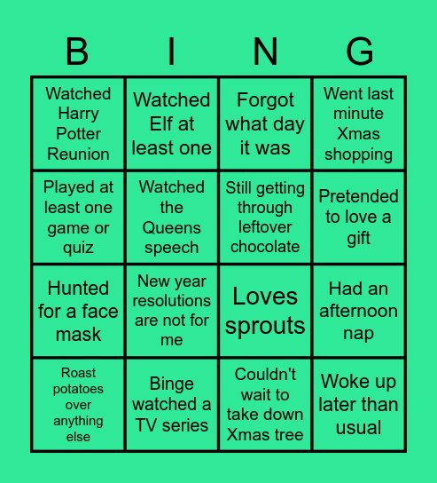 Christmas Holiday Bingo Card