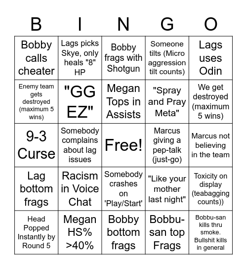 Valorant Tournament Bingo Card