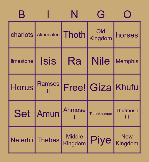 Ancient Egypt Bingo Card