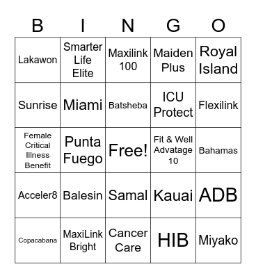 Coconut Bingo Card