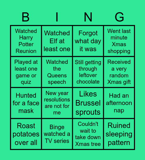 Christmas Holiday Bingo Card