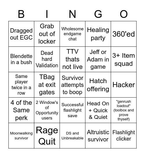 Slasher bingo board Bingo Card
