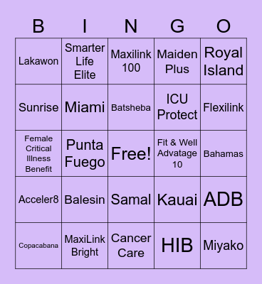 Coconut NBO Bingo Card