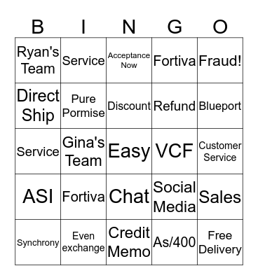 Customer service Bingo! Bingo Card