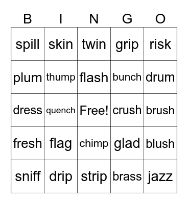 Consonant Blend Bingo Card
