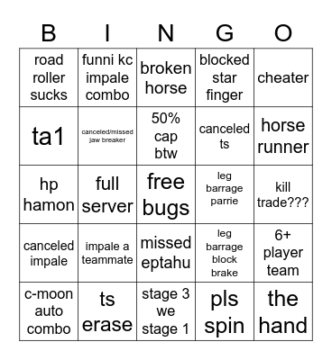sp and kc bingo Card