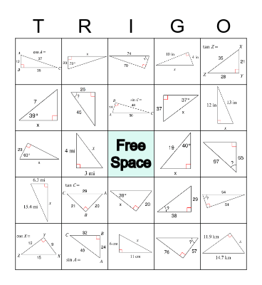 Trig Ratio Bingo Card
