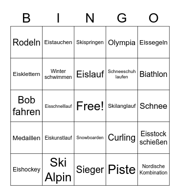 Wintersportarten Bingo Card