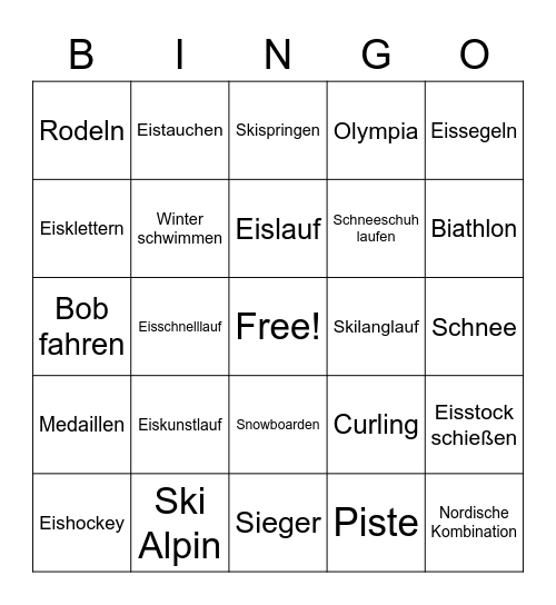 Wintersportarten Bingo Card