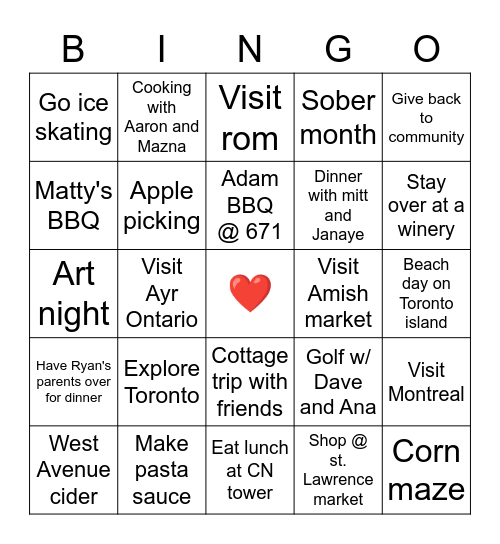 Ryan and meg 2022 Bingo Card