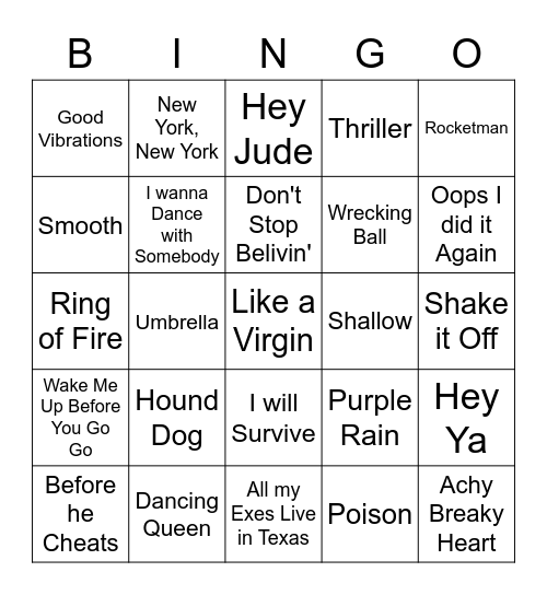 Songs Bingo Card