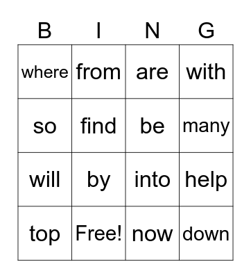 January Words Bingo Card