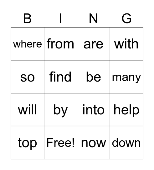 January Words Bingo Card