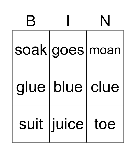 Lesson 54 Bingo Card