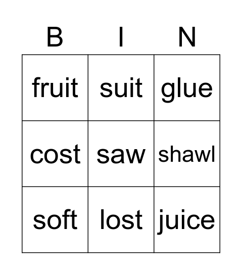 Lesson 101 Bingo Card